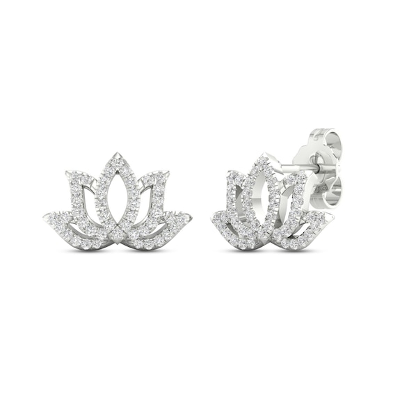 Previously Owned By Women For Women Diamond Lotus Earrings 1/4 ct tw Round-cut 10K White Gold