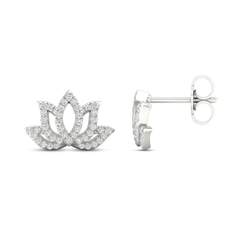 Main Image 3 of Previously Owned By Women For Women Diamond Lotus Earrings 1/4 ct tw Round-cut 10K White Gold