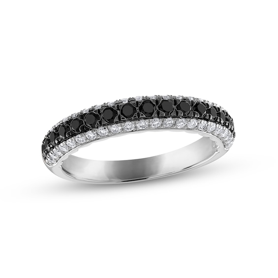 Previously Owned Black & White Diamond Anniversary Ring 3/4 ct tw Round-cut 14K White Gold