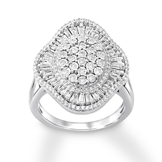Previously Owned Diamond Ring 5/8 ct tw Round & Baguette 10K White Gold