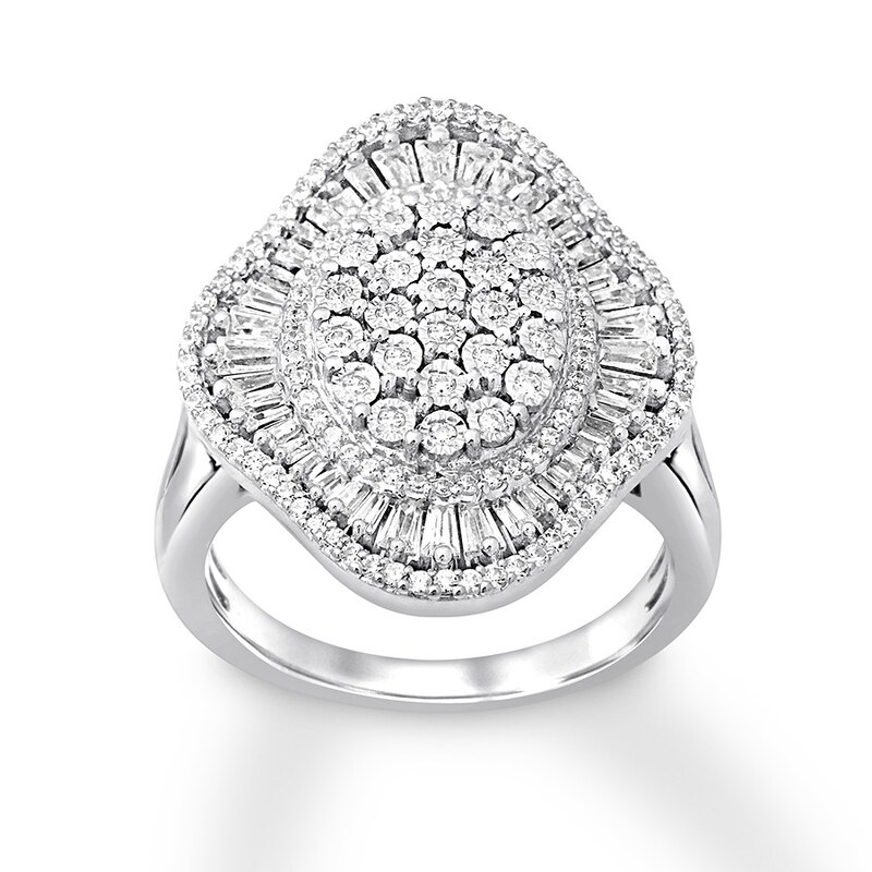 Main Image 1 of Previously Owned Diamond Ring 5/8 ct tw Round & Baguette 10K White Gold