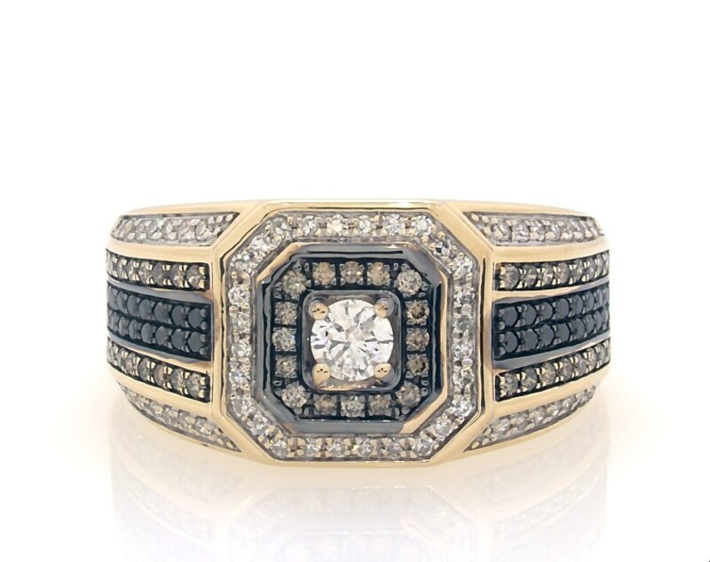 Main Image 1 of Previously Owned Men's Black, Brown & White Diamond Ring 7/8 ct tw 10K Yellow Gold