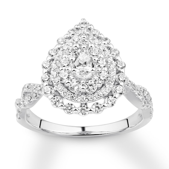 Previously Owned Diamond Engagement Ring 1 ct tw Pear & Round 14K White Gold