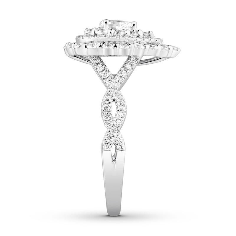 Main Image 3 of Previously Owned Diamond Engagement Ring 1 ct tw Pear & Round 14K White Gold