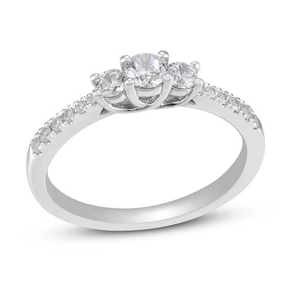 Previously Owned Three-Stone Diamond Engagement Ring ct tw Round-cut 14K White Gold