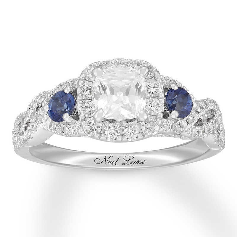 Main Image 1 of Previously Owned Neil Lane Sapphire Engagement Ring 1-1/8 cttw Diamonds 14K White Gold