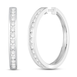 Previously Owned Diamond Hoop Earrings 1 ct tw Round-Cut 10K White Gold