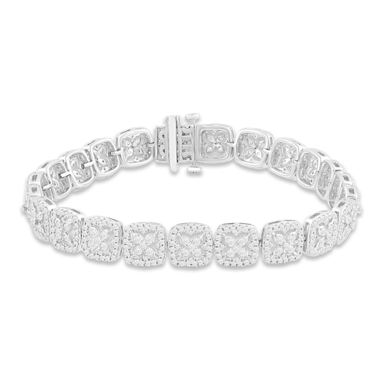 Previously Owned Diamond Cushion Link Flower Bracelet 3 ct tw 10K White Gold 7.25"