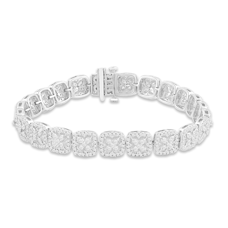 Previously Owned Diamond Cushion Link Flower Bracelet 3 ct tw 10K White Gold 7.25"
