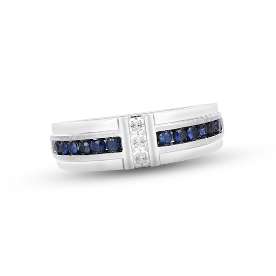 Previously Owned Men's Diamond & Sapphire Wedding Band 1/5 ct tw Square-cut 10K White Gold