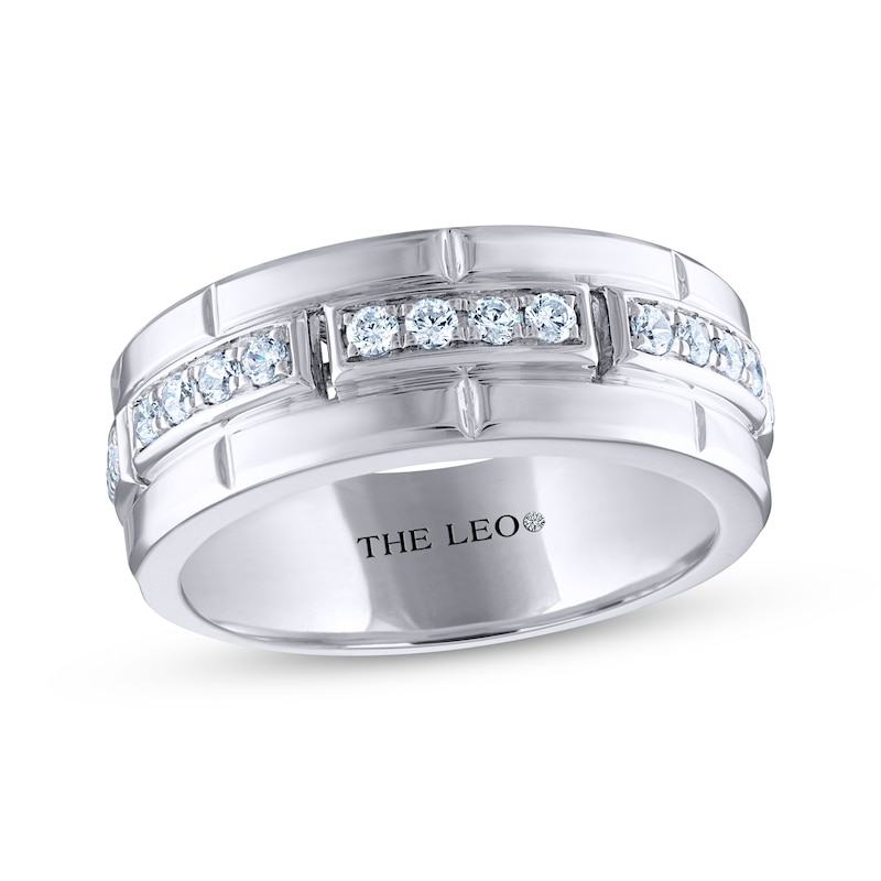 Main Image 1 of Previously Owned Men's THE LEO Diamond Wedding Band 1/2 ct tw Round-cut 14K White Gold