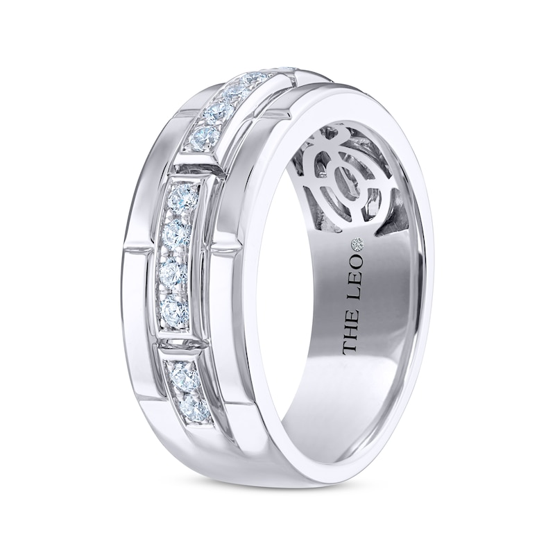 Main Image 2 of Previously Owned Men's THE LEO Diamond Wedding Band 1/2 ct tw Round-cut 14K White Gold