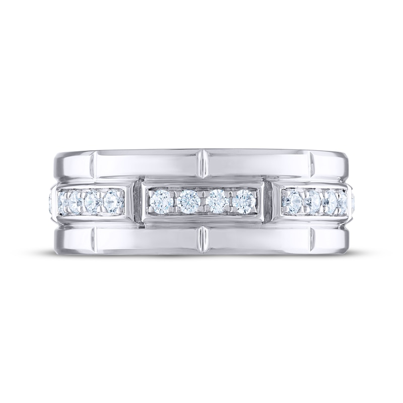 Main Image 3 of Previously Owned Men's THE LEO Diamond Wedding Band 1/2 ct tw Round-cut 14K White Gold