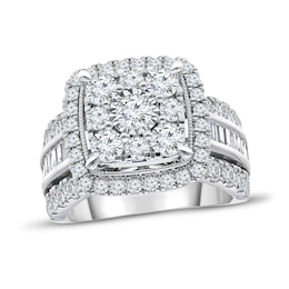 Previously Owned Diamond Engagement Ring 3 ct tw Round & Baguette 10K White Gold