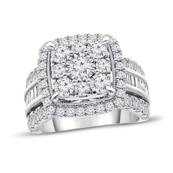 Previously Owned Diamond Engagement Ring 3 ct tw Round & Baguette 10K White Gold