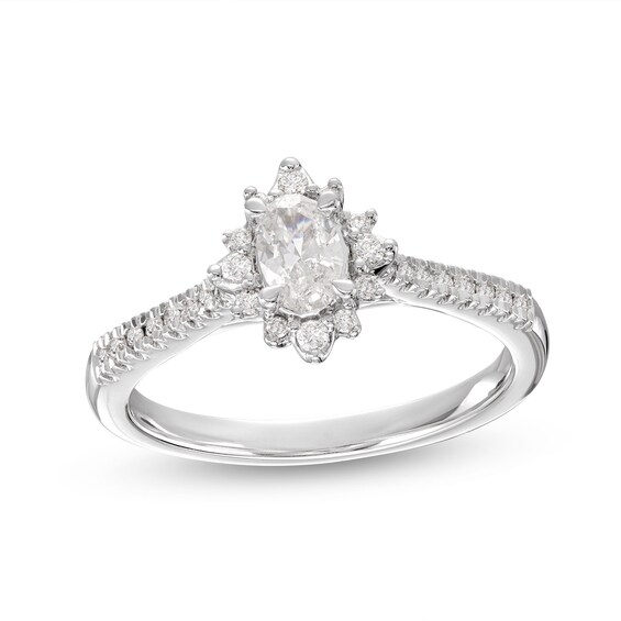 Previously Owned Diamond Halo Engagement Ring 1/2 ct tw Oval & Round-cut 14K White Gold