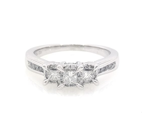 Previously Owned Three Stone Diamond Engagement Ring 1/2 ct tw Princess & Round 10K White Gold