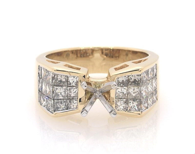 Previously Owned Princess-Cut Diamond Three-Row Engagement Ring Setting 2-1/3 ct tw 14K Yellow Gold