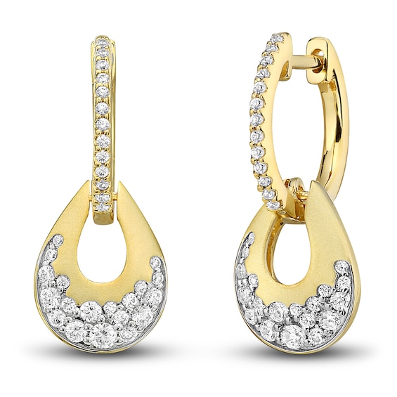 Previously Owned Diamond Pear Hoop Dangle Earrings 3/4 ct tw Round-cut 10K Yellow Gold