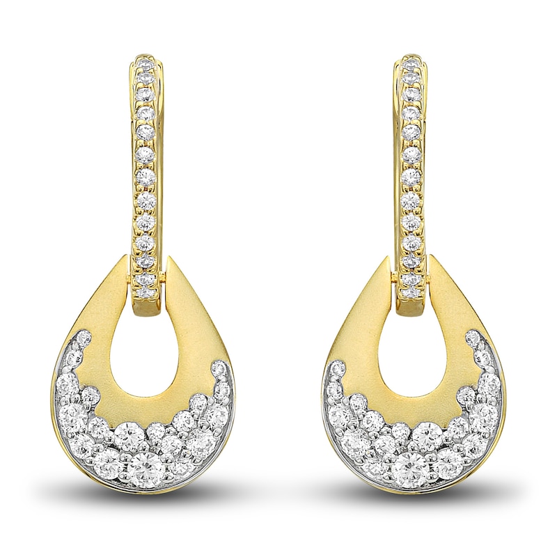 Main Image 2 of Previously Owned Diamond Pear Hoop Dangle Earrings 3/4 ct tw Round-cut 10K Yellow Gold