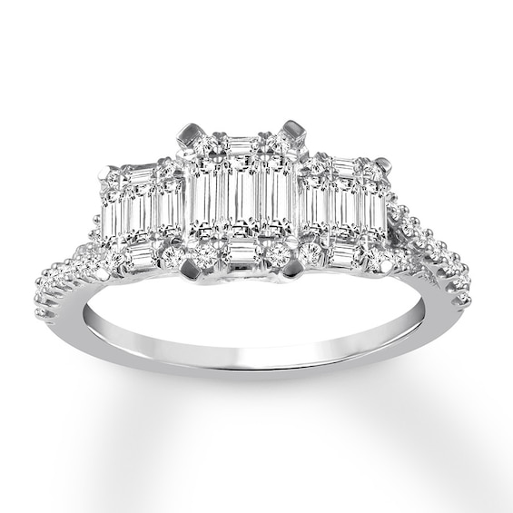 Previously Owned Three-Stone Diamond Ring 3/4 cttw Baguette/Round 14K White Gold
