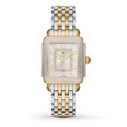 Previously Owned MICHELE Women's Deco Madison Mid Two-Tone 18K Gold-Plated Stainless Steel Watch MWW06G000002