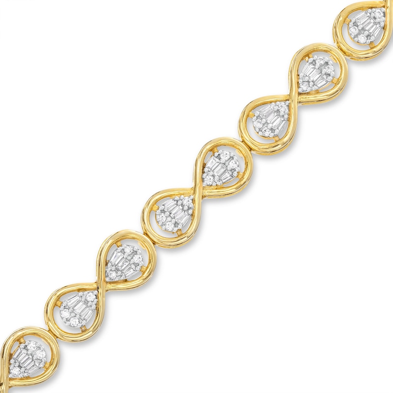 Main Image 1 of Previously Owned Diamond Infinity Bracelet 1 ct tw Baguette & Round-cut 10K Yellow Gold 7&quot;