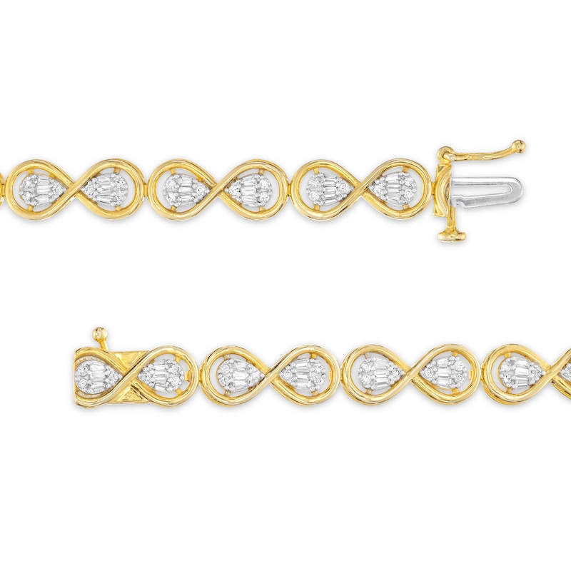 Main Image 2 of Previously Owned Diamond Infinity Bracelet 1 ct tw Baguette & Round-cut 10K Yellow Gold 7&quot;