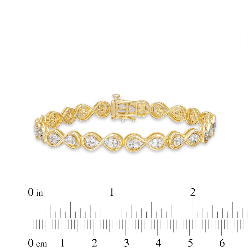 Main Image 3 of Previously Owned Diamond Infinity Bracelet 1 ct tw Baguette & Round-cut 10K Yellow Gold 7&quot;