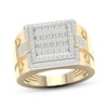 Thumbnail Image 0 of Previously Owned Men's Multi-Diamond Center Square Ring 1 ct tw Round & Baguette-cut 10K Yellow Gold
