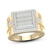 Thumbnail Image 1 of Previously Owned Men's Multi-Diamond Center Square Ring 1 ct tw Round & Baguette-cut 10K Yellow Gold
