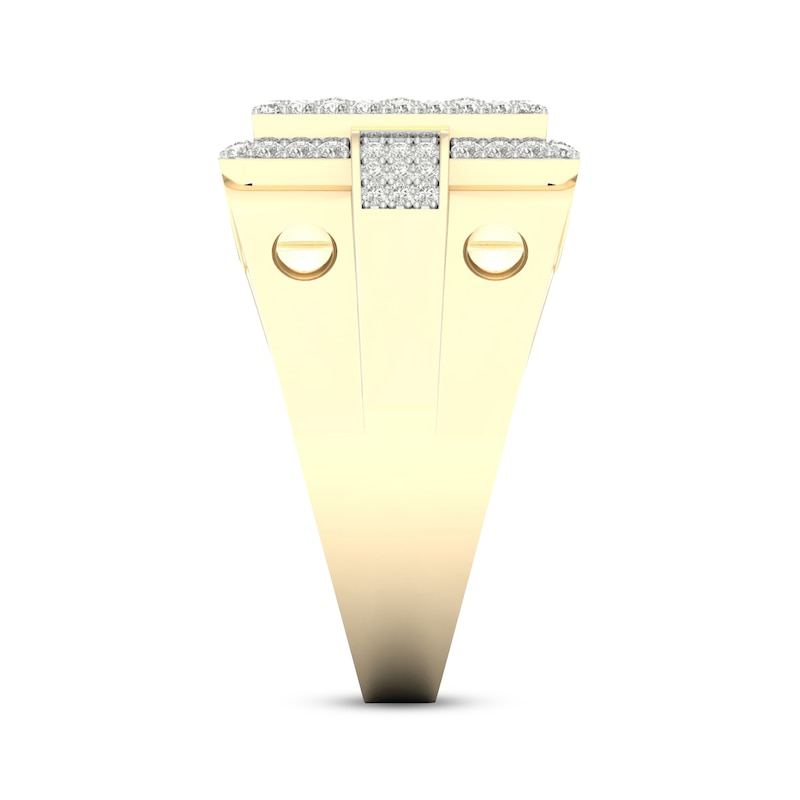 Previously Owned Men's Multi-Diamond Center Square Ring 1 ct tw Round & Baguette-cut 10K Yellow Gold