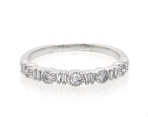 Previously Owned Diamond Stacking Ring 1/4 ct tw Round & Baguette 10K White Gold