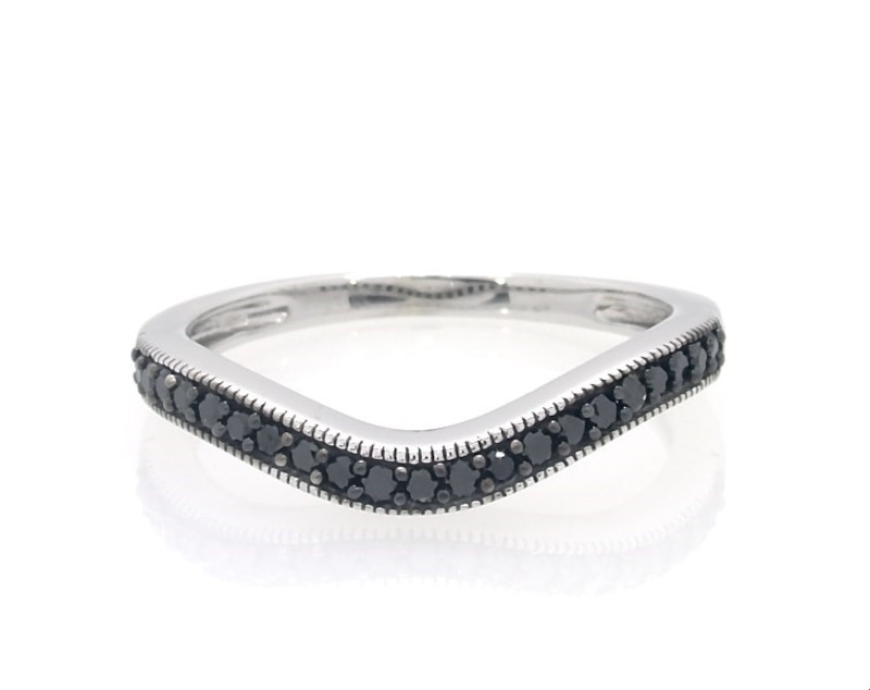 Main Image 1 of Previously Owned Black Diamond Wedding Band 1/6 ct tw Round-cut 10K White Gold