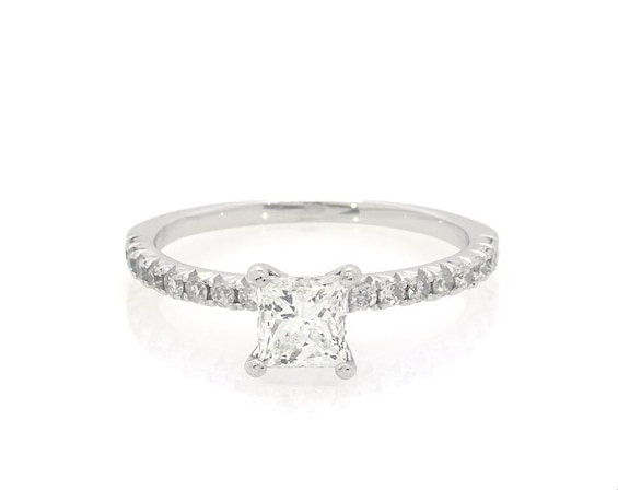 Previously Owned Diamond Engagement Ring 7/8 ct tw Princess & Round-Cut 18K White Gold