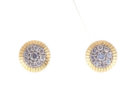 Previously Owned Men's Diamond Border Stud Earrings 1/2 ct tw Round-cut 10K Yellow Gold