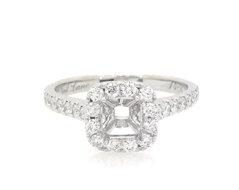 Main Image 1 of Previously Owned Neil Lane Diamond Cushion Halo Engagement Ring Setting 3/4 ct tw 14K White Gold Size 7