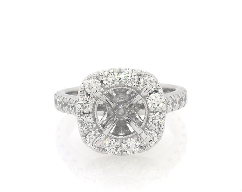 Main Image 1 of Previously Owned Neil Lane Round-Cut Diamond Halo Engagement Ring Setting 1-1/4 ct tw 14K White Gold Size 5