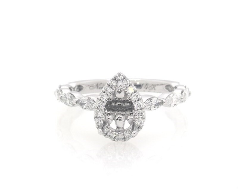 Main Image 1 of Previously Owned Neil Lane Diamond Pear Halo Engagement Ring Setting 1/2 ct tw 14K White Gold Size 4.5
