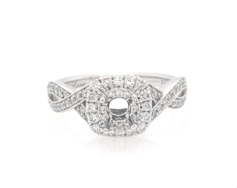 Main Image 1 of Previously Owned Neil Lane Diamond Double Halo Engagement Ring Setting 1/2 ct tw 14K White Gold Size 5.5