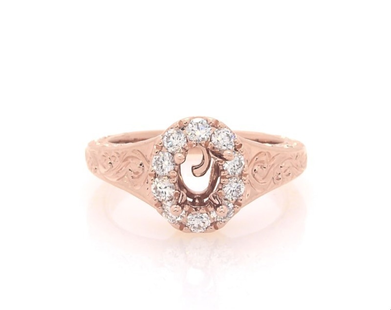 Main Image 1 of Previously Owned Neil Lane Diamond Oval Halo Engagement Ring Setting 1/3 ct tw 14K Rose Gold Size 4.5