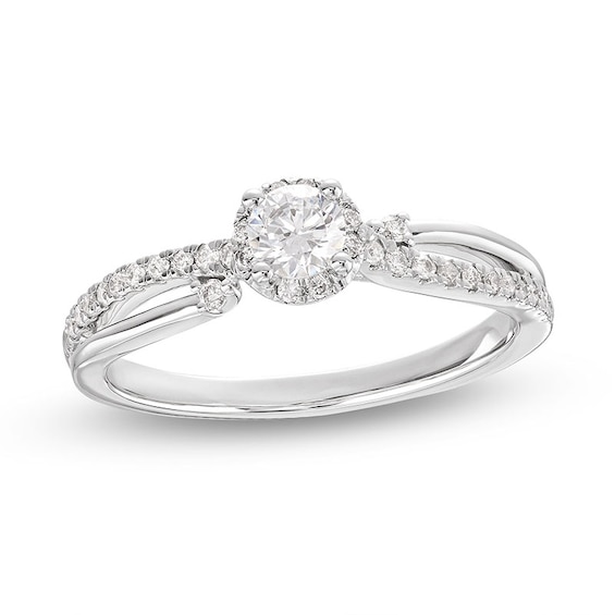 Previously Owned Diamond Halo Engagement Ring 3/8 ct tw Round-cut 14K White Gold
