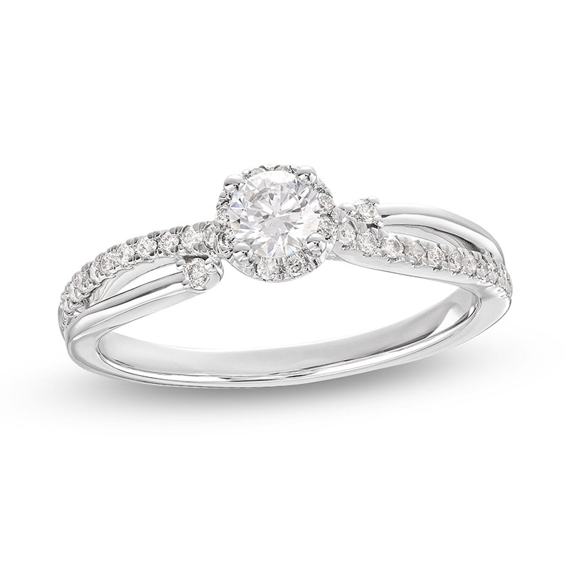 Main Image 1 of Previously Owned Diamond Halo Engagement Ring 3/8 ct tw Round-cut 14K White Gold
