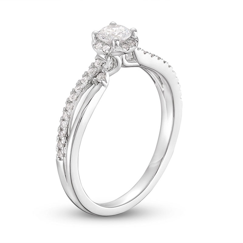 Main Image 2 of Previously Owned Diamond Halo Engagement Ring 3/8 ct tw Round-cut 14K White Gold