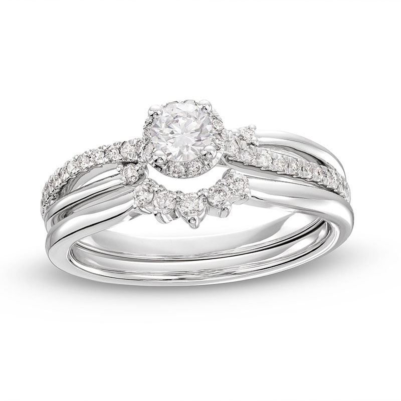 Main Image 3 of Previously Owned Diamond Halo Engagement Ring 3/8 ct tw Round-cut 14K White Gold