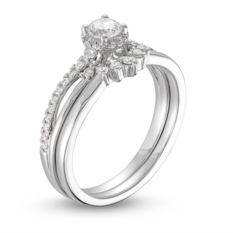 Main Image 4 of Previously Owned Diamond Halo Engagement Ring 3/8 ct tw Round-cut 14K White Gold