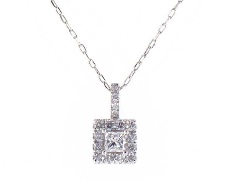 Main Image 1 of Previously Owned Diamond Necklace 1/2 ct tw Princess & Round-cut 10K White Gold 18"