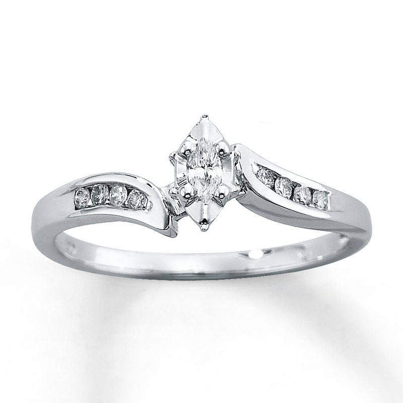 Main Image 1 of Previously Owned Marquise-Cut Diamond Engagement Ring 1/8 ct tw 10K White Gold