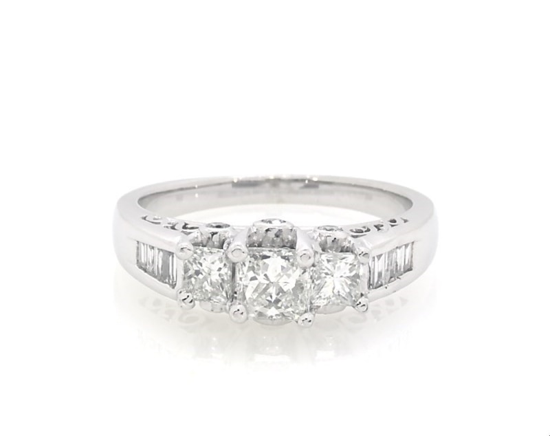 Main Image 1 of Previously Owned Princess-Cut Diamond Three-Stone Engagement Ring 1 ct tw 14K White Gold