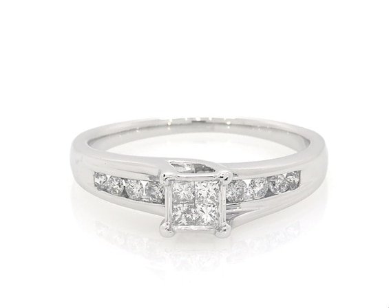 Previously Owned Diamond Engagement Ring 1/2 ct tw Princess & Round 14K White Gold